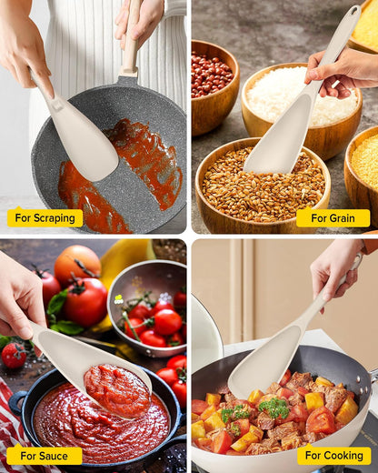 Pack of 2 Cooking Spoons for Non Stick Cookware, Multifunction Spatula Spoon BPA-Free, One-Piece Design, Suitable for Scooping, Scraping, Serving and Mixing(BLACK-GRAY)