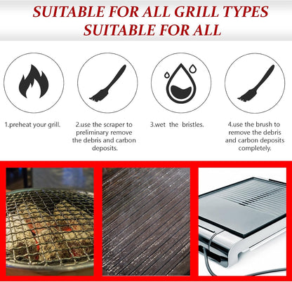 Chengu 2 Pcs 8 Inch BBQ Grill Brush for Outdoor Grill and Scraper Stainless Steel Wire Extra Strong Cleaner Heavy Duty Barbecue Cleaning Brush Cleaner