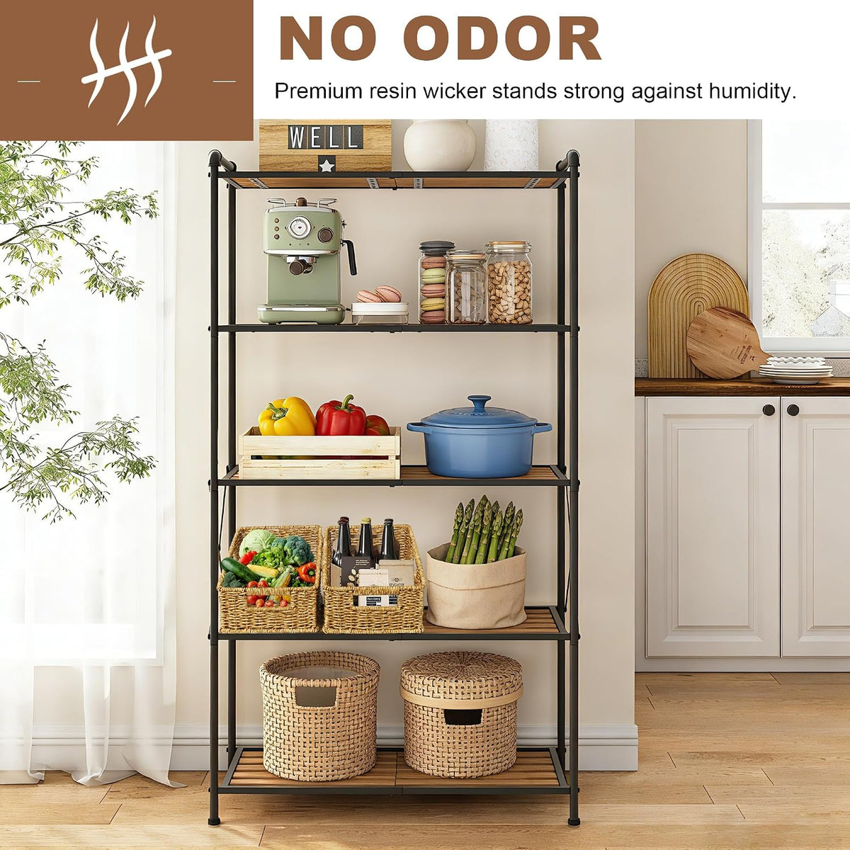 Pantry Baskets for Organizing, Waterproof Wicker Basket with Handles, Trapezoid Woven Baskets for Shelves，Bedroom, Laundry Room,Tan