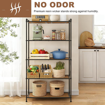 Pantry Baskets for Organizing, Waterproof Wicker Basket with Handles, Trapezoid Woven Baskets for Shelves，Bedroom, Laundry Room,Tan