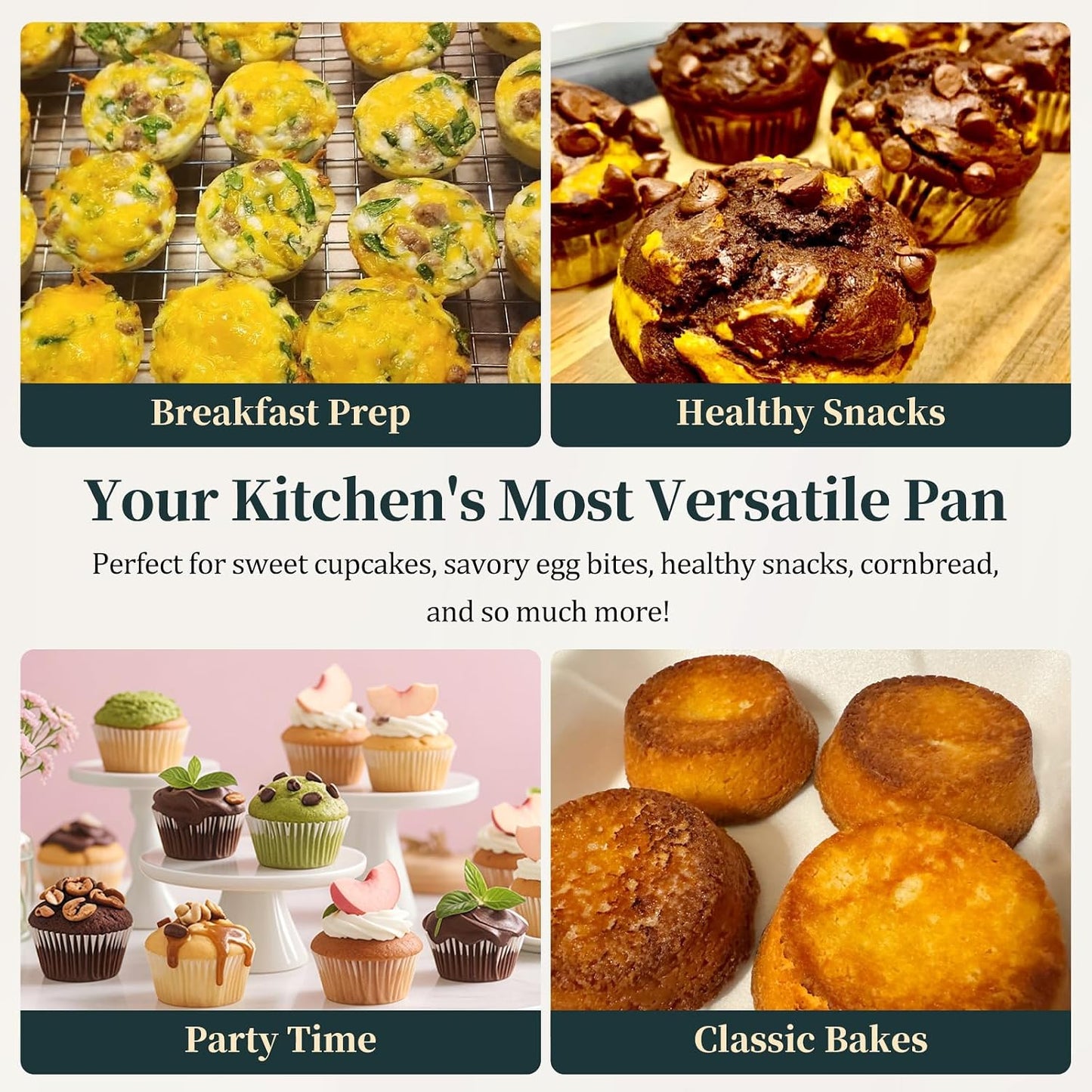 Silicone Muffin Pan with Metal Frame, 12-Cup Non-Stick Baking Pan for Cupcakes & Muffins, Dishwasher Safe & BPA Free, Durable for Meal Prep & Oven Use