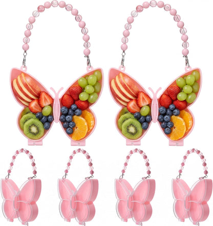 Cunno 6 Pack Valentines Day Containers Butterfly Shaped Food Containers Large Plastic Snack Box Food Storage with Handle Divided Serving Tray Portable Jewelry Organizer for Candy Fruit Purple