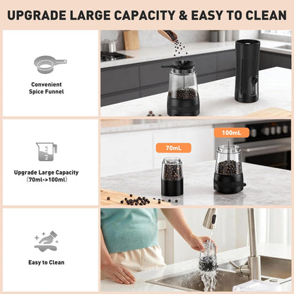 Electric Salt and Pepper Grinder Set, 2 in 1 Dual Bins USB Rechargeable