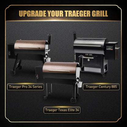 QuliMetal Folding Front Shelf for Traeger Pro 34, Texas Elite 34, Century 885 and Eastwood 34, 37" x 12" Heavy-Duty Grill Prep Table with Cutting Board, Stainless Steel Basin, Lid and 5 Hooks