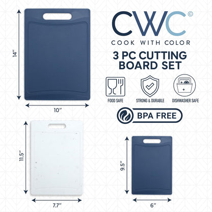 COOK WITH COLOR Non-Slip Cutting Board Set – Kitchen Essentials with Easy Grip Handle for Meat, Veggies, and Fruits, 3 Cutting Boards, Speckled White