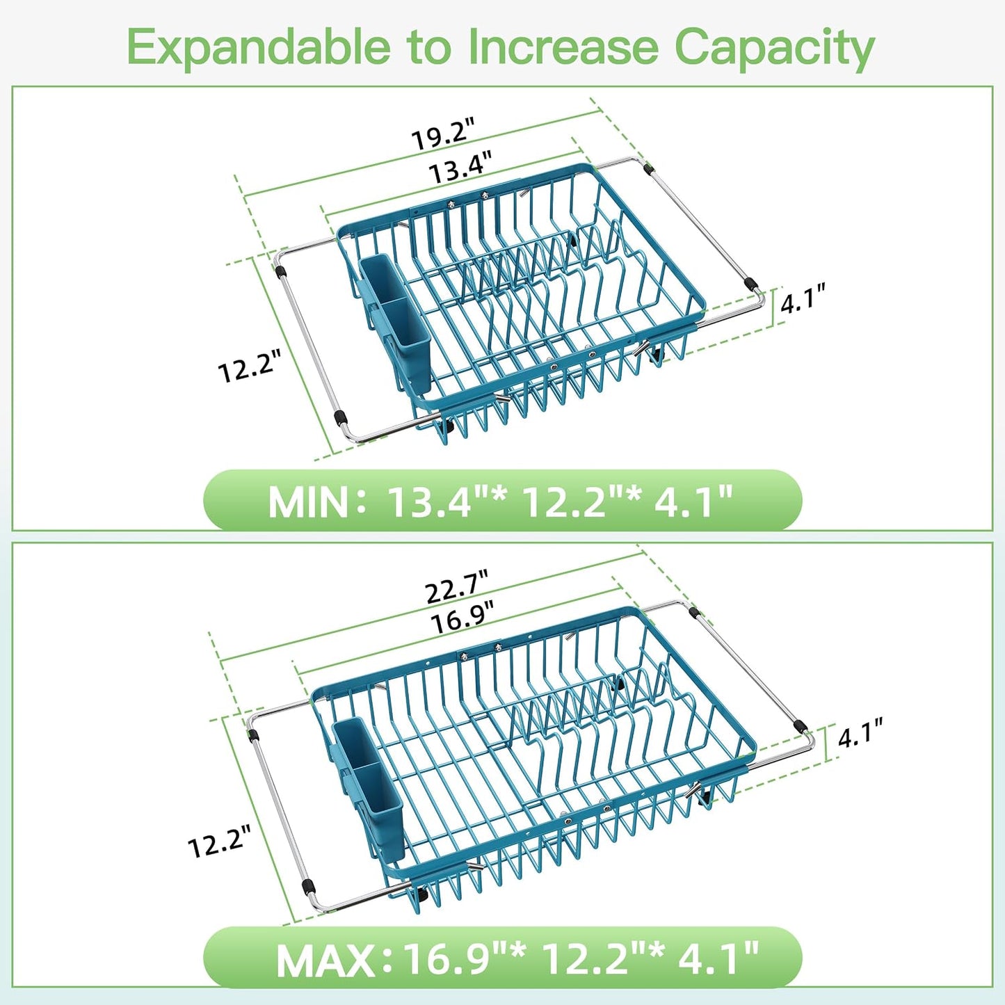 JASIWAY Dish Drying Rack in Sink, Dish Drainer with Cup and Utensil Holder
