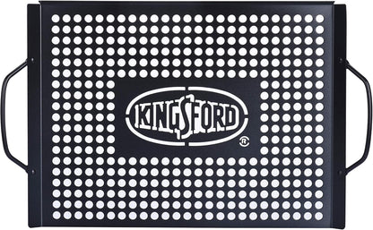 Kingsford Non-Stick Grill Topper Pan, Heavy Duty Carbon Steel BBQ Grilling Tray with Handles, Perforated Surface Helps Keep Small Foods from Falling Through Grates, 15.55 x 11.05 Inch
