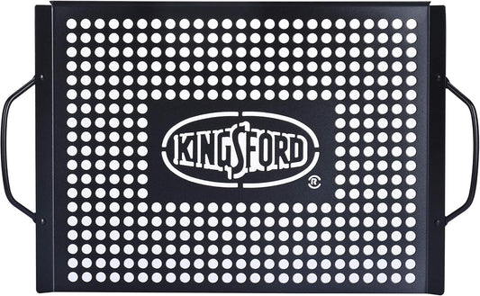 Kingsford Non-Stick Grill Topper Pan, Heavy Duty Carbon Steel BBQ Grilling Tray with Handles, Perforated Surface Helps Keep Small Foods from Falling Through Grates, 15.55 x 11.05 Inch
