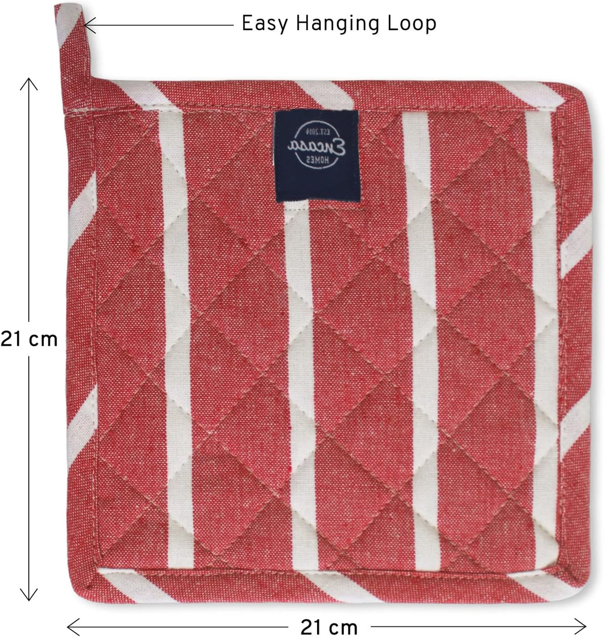 Encasa XO Pot Holders, Quilted Kitchen Hot Pads 8"x8" Black