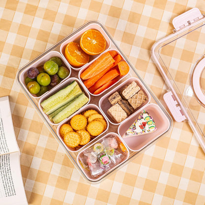 Dingerjar Divided Serving Tray with Lid and Handle - Snackle Box Charcuterie Container for Portable Snack Platters - Clear Organizer for Candy, Fruits, Nuts, Snacks - Perfect for Party, Entertaining