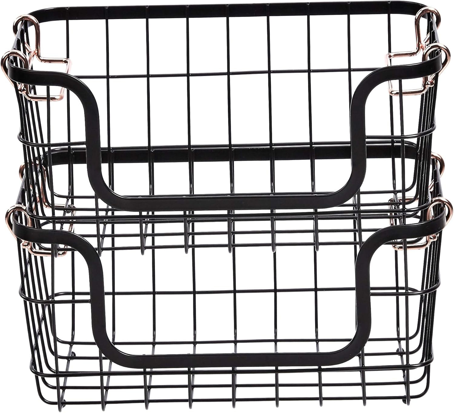 Amazon Basics Stackable Metal Wire Rectangular Storage Baskets for Kitchen, Bathroom or Pantry Organizing, 2 Count, Black
