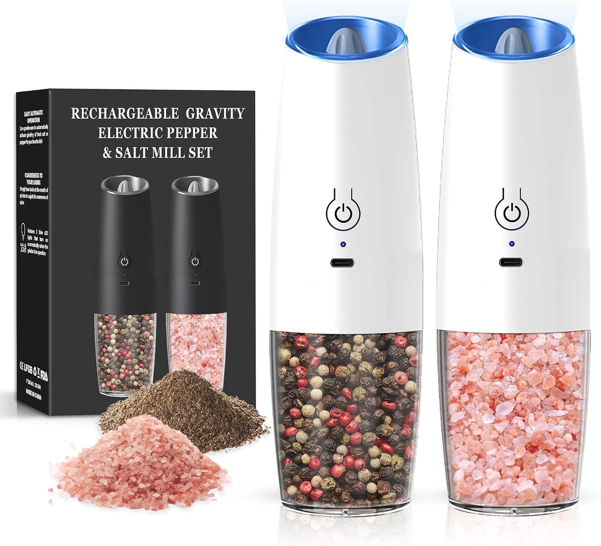 Battery Operated Salt And Pepper Grinder Set 2 Pack (Black)