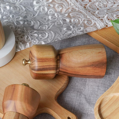 Pepper Grinder, Pepper Mill with Adjustable Stainless Steel, Acacia Wood, 14 cm/5 inch Height, Bottom Dia: 6 cm/2.36 inch (Tray is NOT Included)