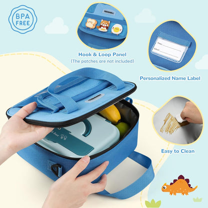 REDSHELL Tactical Lunch Box Kids, Large Insulated Lunch Bag for Boys Girls, Cooler Lunchbag, Square Toddler Lunchbox, School Daycare Lunch Tote Pail with Water Bottle Holder Shoulder Strap, Blue