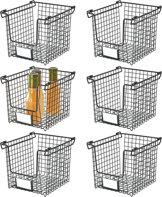 iDesign Classico Storage Basket with Handles for Pantry, Kitchen, Bathroom, Countertop, and Desk Organization, Stackable-Medium