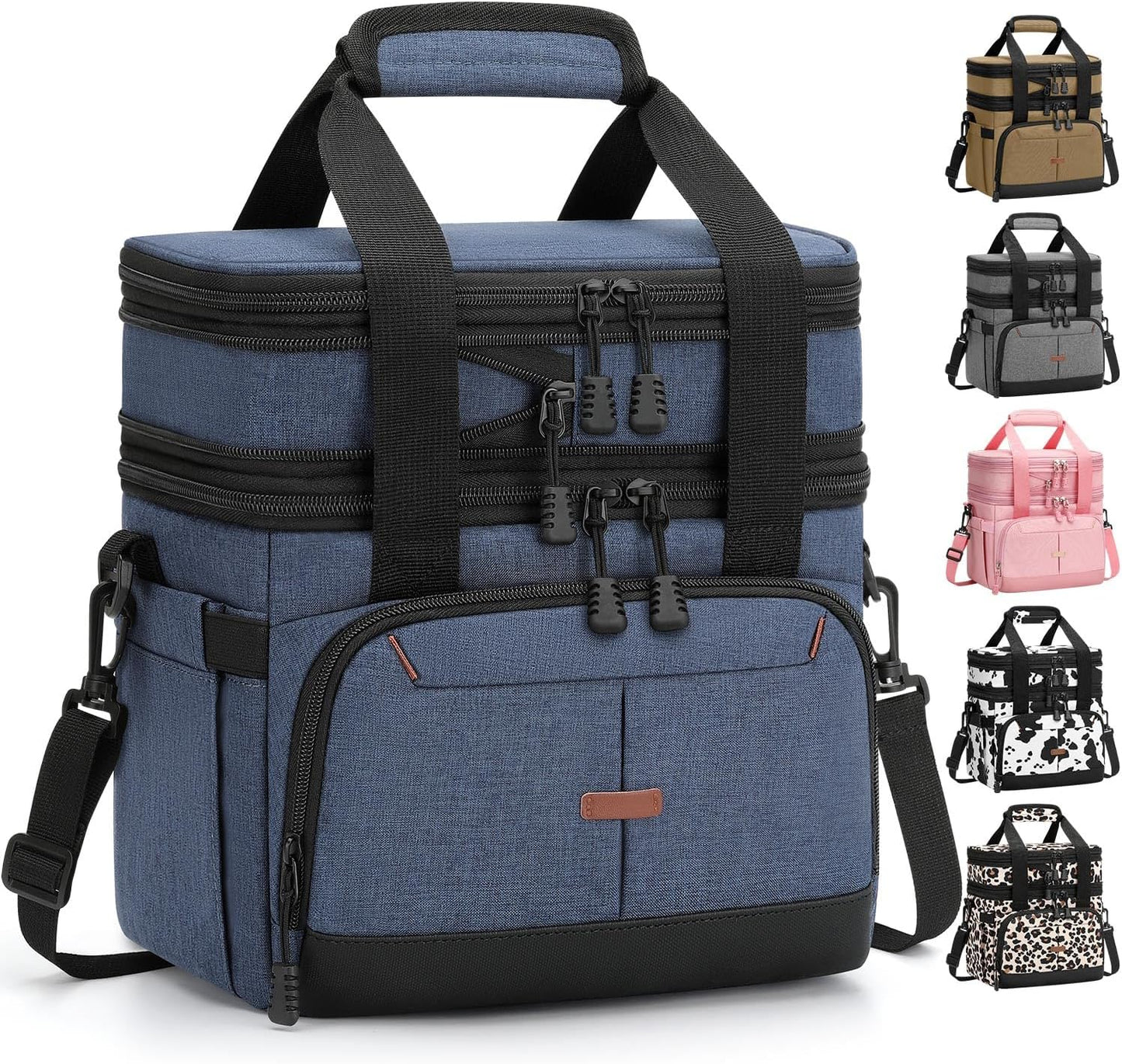Pritent Lunch Box For Men Women Double Deck Insulated Lunch Bag For Men Woman Leakproof Expandable Cooler Bag with Adjustable Shoulder Strap for Kids Shool Work Picnic Camping(Beige,Large)