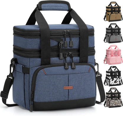 Pritent Lunch Box For Men Women Double Deck Insulated Lunch Bag For Men Woman Leakproof Expandable Cooler Bag with Adjustable Shoulder Strap for Kids Shool Work Picnic Camping(Beige,Large)