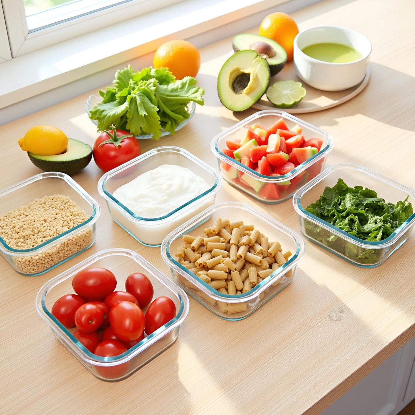 8 Pcs Square Glass Food Storage Container with Lids, 16OZ Square Glass Meal Prep Containers Set, 2 Cup glass Food Storage for Lunch Salad, Microwave, Oven, Freezer, Dishwasher Safe (4 Pack)