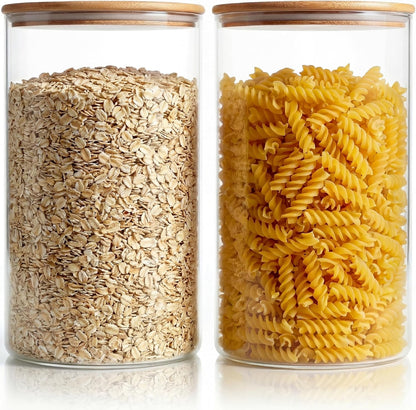 32oz - 4 Pack Glass Jars with Bamboo Lids, Glass Pantry Storage Containers with Airtight Lids, Round Air Tigh Food Storage Canisters for Cereal, Pasta, Flour, Sugar, Rice, Best for Kitchen Organizer