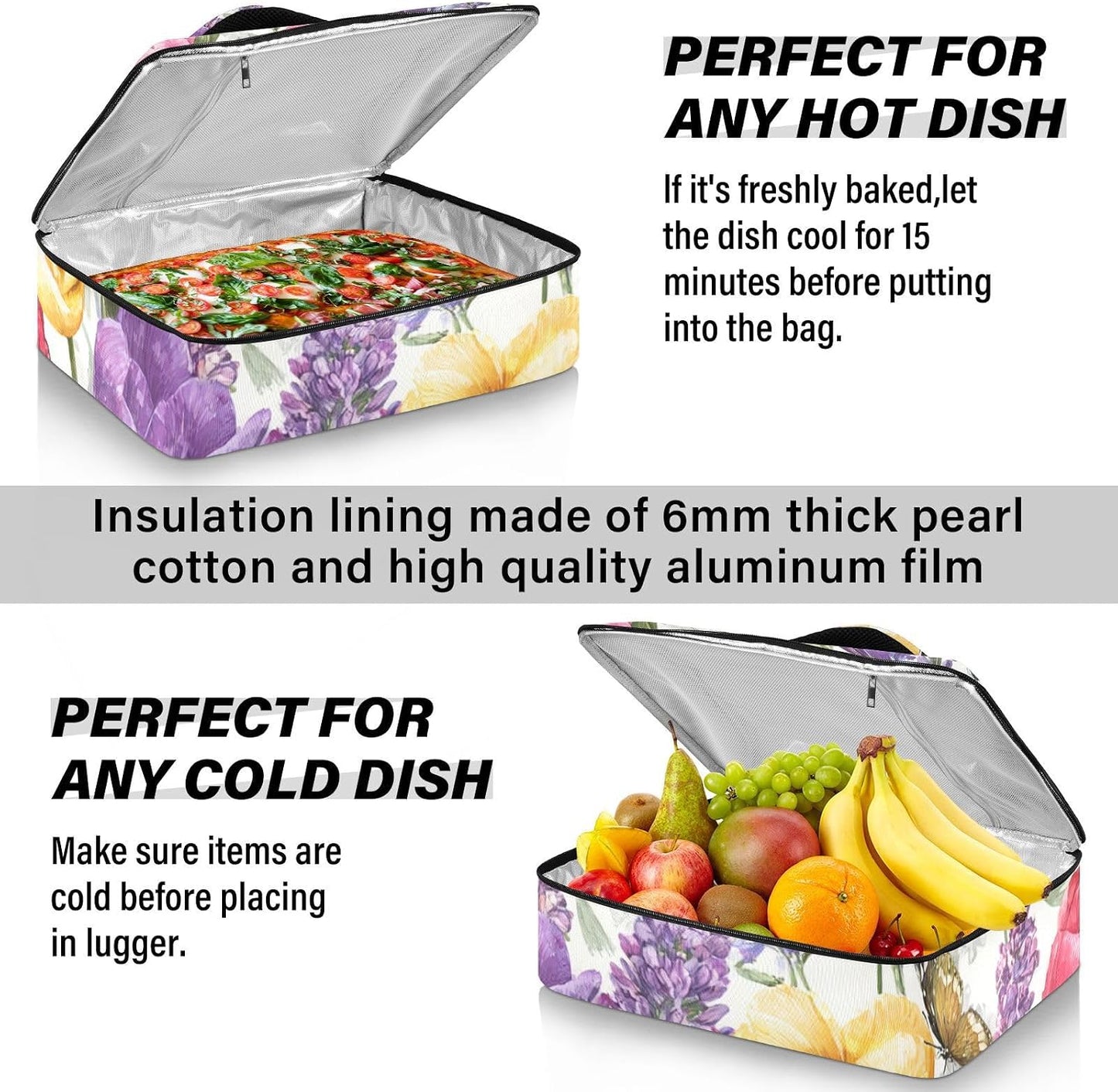 Casserole Carriers for Hot or Cold Food Reusable Casserole Dish Carrier Insulated Thermal Large Capacity Durable Perfect for Party Camping Family Gatherings Yellow Fish - Colors B