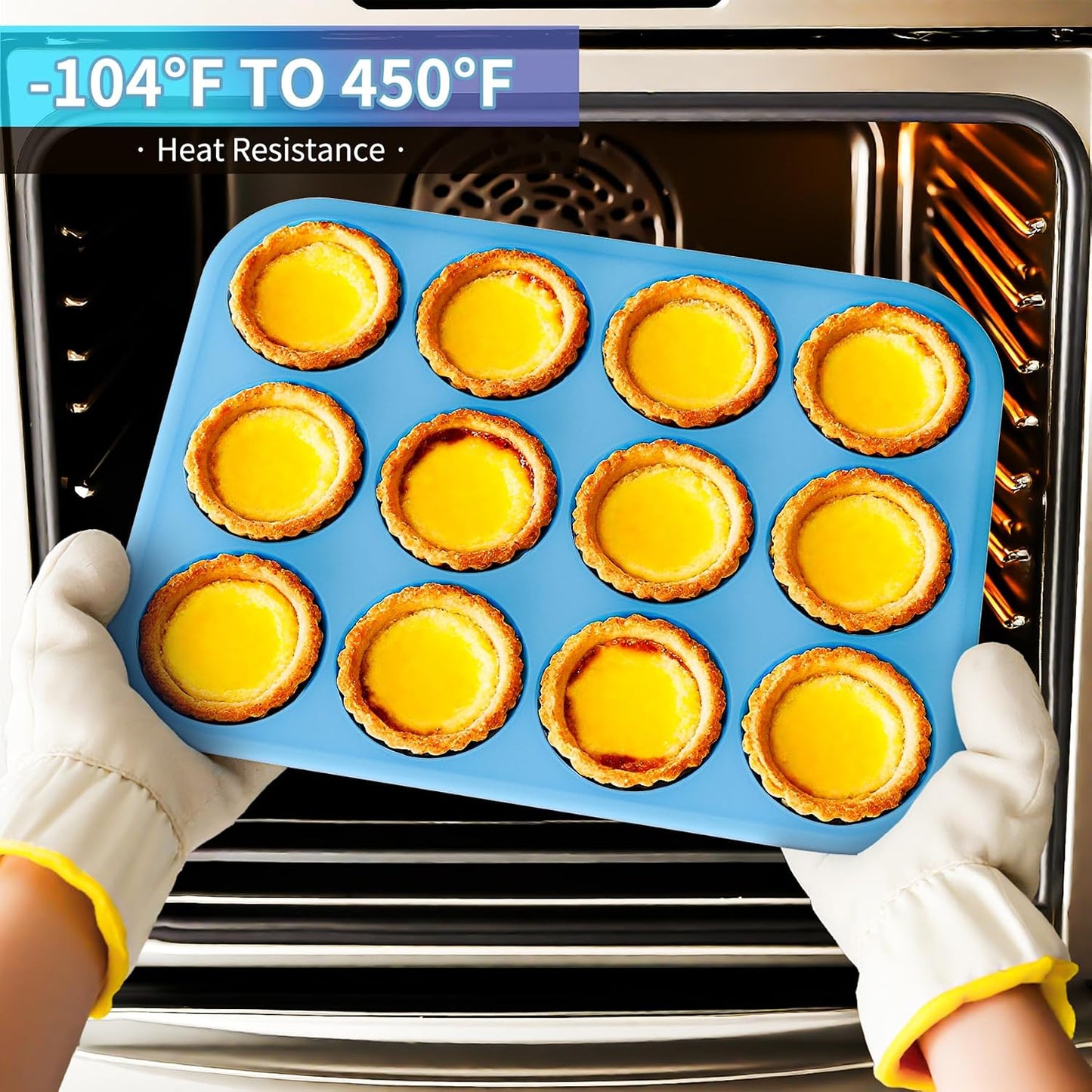Bangp 12-Cup Silicone Muffin Pan with Metal Reinforced Frame,2 Pack Regular Size Cupcake Pan,Premium Non-Stick Bend Resistance Silicone Molds for Making Muffin,Cakes,Tart,Egg Bites (Red)