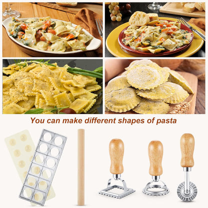 Geetery 5 Pcs Ravioli Mold Set 2 Inch Square Ravioli Maker Cutter Kit with 12-Hole Raviolis Press 3 Pasta Cutter Stamps Wooden Rolling Pin Pasta Making Tool for Homemade Raviolis Home Restaurant Use