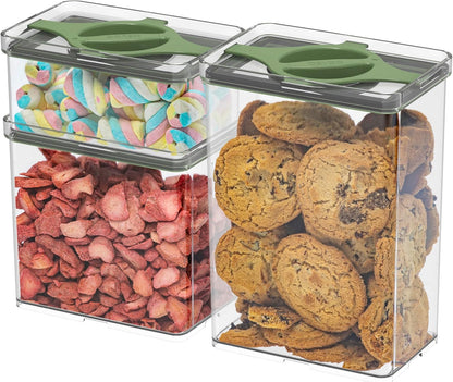 Leakproof Food Storage Container Set with Twist-Lock Lids, 3-Pack BPA-Free Stackable Pantry Canisters for Sugar, Flour, Pasta, Snacks(0.8qt (3.2 Cup), 1.9qt (7.6 Cup), 3qt (12 Cup)- Green