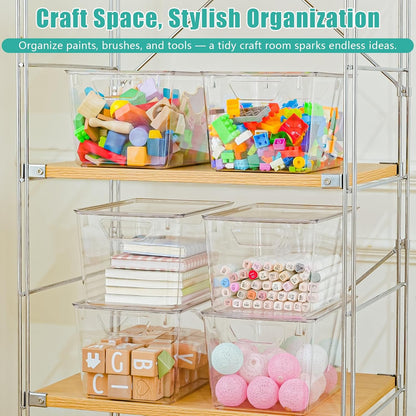 6 Pack Small Clear Storage Bins with Lids, Acrylic Arts and Craft Storage Containers, Stackable Clear Plastic Craft Storage Bins with Handles for Pantry Organizers and Storage, Kitchen, Fridge, Office