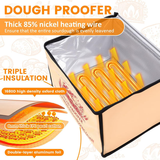 Folding Bread Proofing Warming Box with 50°F to 113°F Temp Control & 12H Timer, Dough Heater Warming Box - 16 x 12 x 10 IN Large Container Proving Drawer for Bread - sourdough Proofing Boxs Heated