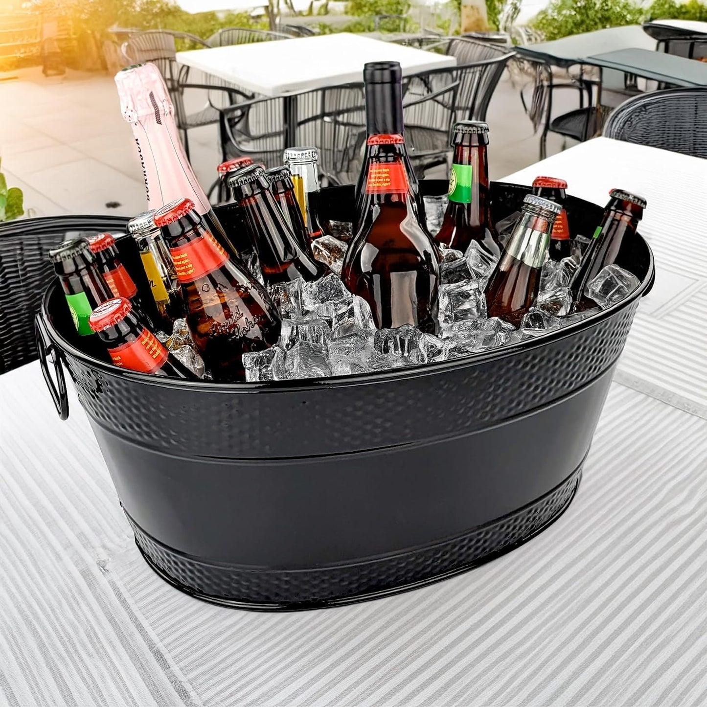 BREKX White Drink Cooler for Parties, Sealed Leak & Rust Resistant Galvanized Tub, Large Ice Bucket and Drink Bucket with Handles, 15 Quarts (4 Gallon), Oval Bucket with Easy to Clean Glossy Finish
