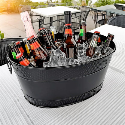 BREKX White Drink Cooler for Parties, Sealed Leak & Rust Resistant Galvanized Tub, Large Ice Bucket and Drink Bucket with Handles, 15 Quarts (4 Gallon), Oval Bucket with Easy to Clean Glossy Finish
