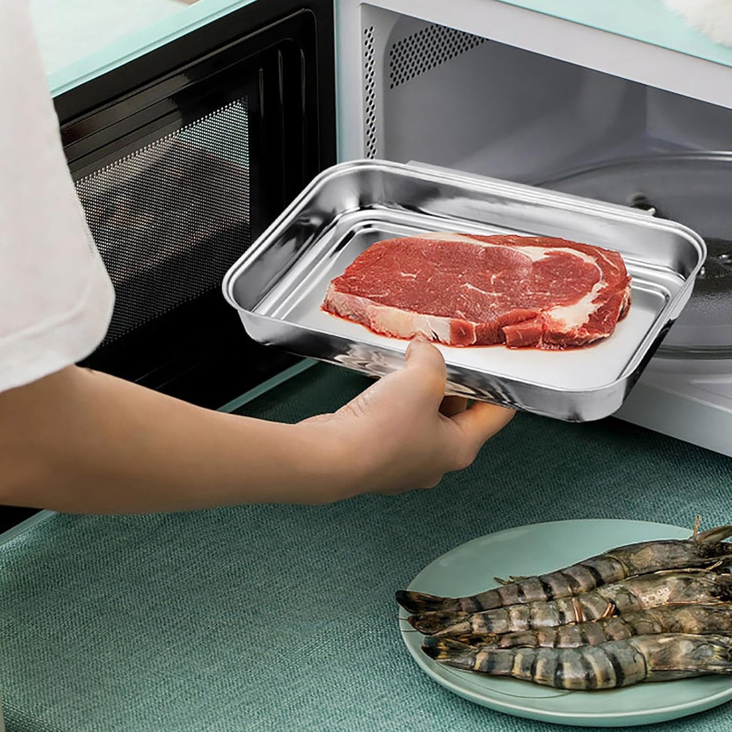 3Pcs Stainless Steel Breading Trays Set, Breading Dishes for Chicken Breasts, Marinating Meat and Prepping Meals (10.4" x 7.7" x 1.9")