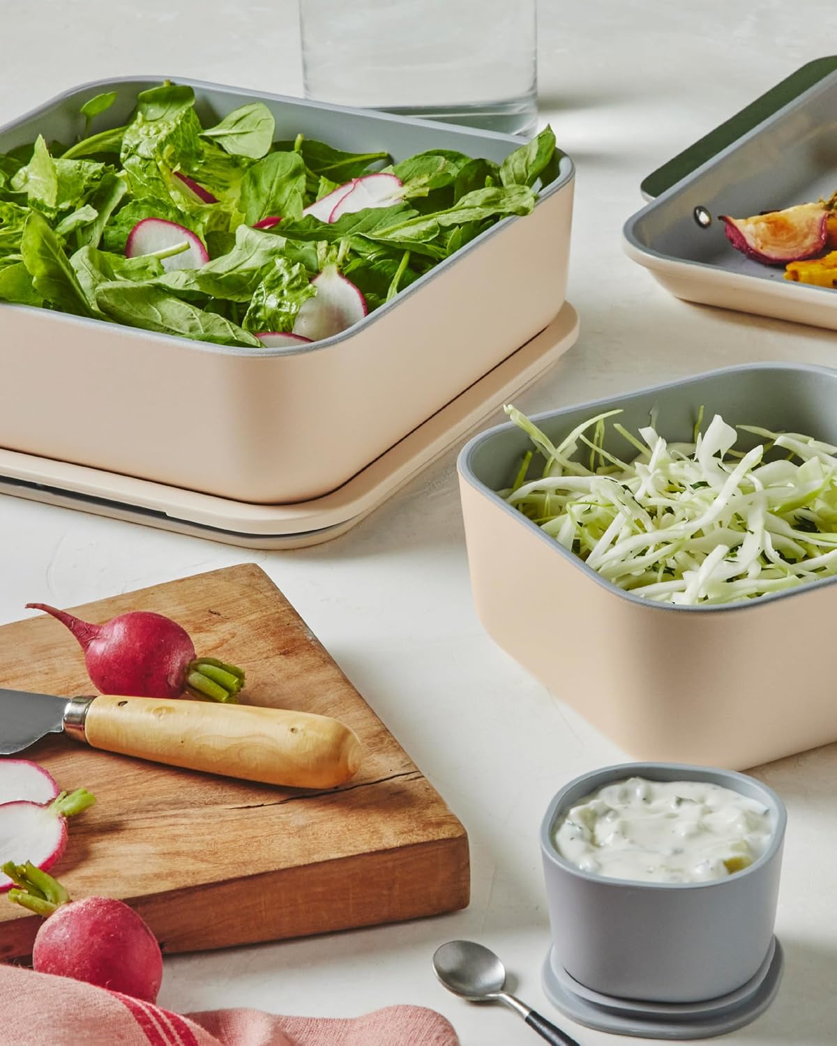 Caraway 13pc Glass Food Storage Container Set - Easy to Store, Non Toxic Lunch Box - with Glass Lids - Includes Storage Organizer - Mist