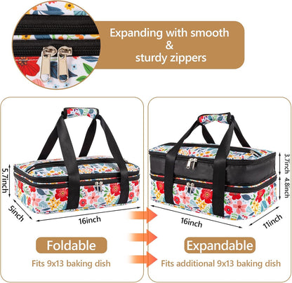 Insulated Casserole Carrier Fits Pioneer Woman Kitchen Stuff & 9x13 Baking Dish, Large Lasagna Lugger Tote, Leakproof Thermal Food Warmer Bag for Potluck, Picnic, Travel, Hot/Cold Food & Mom Gifts