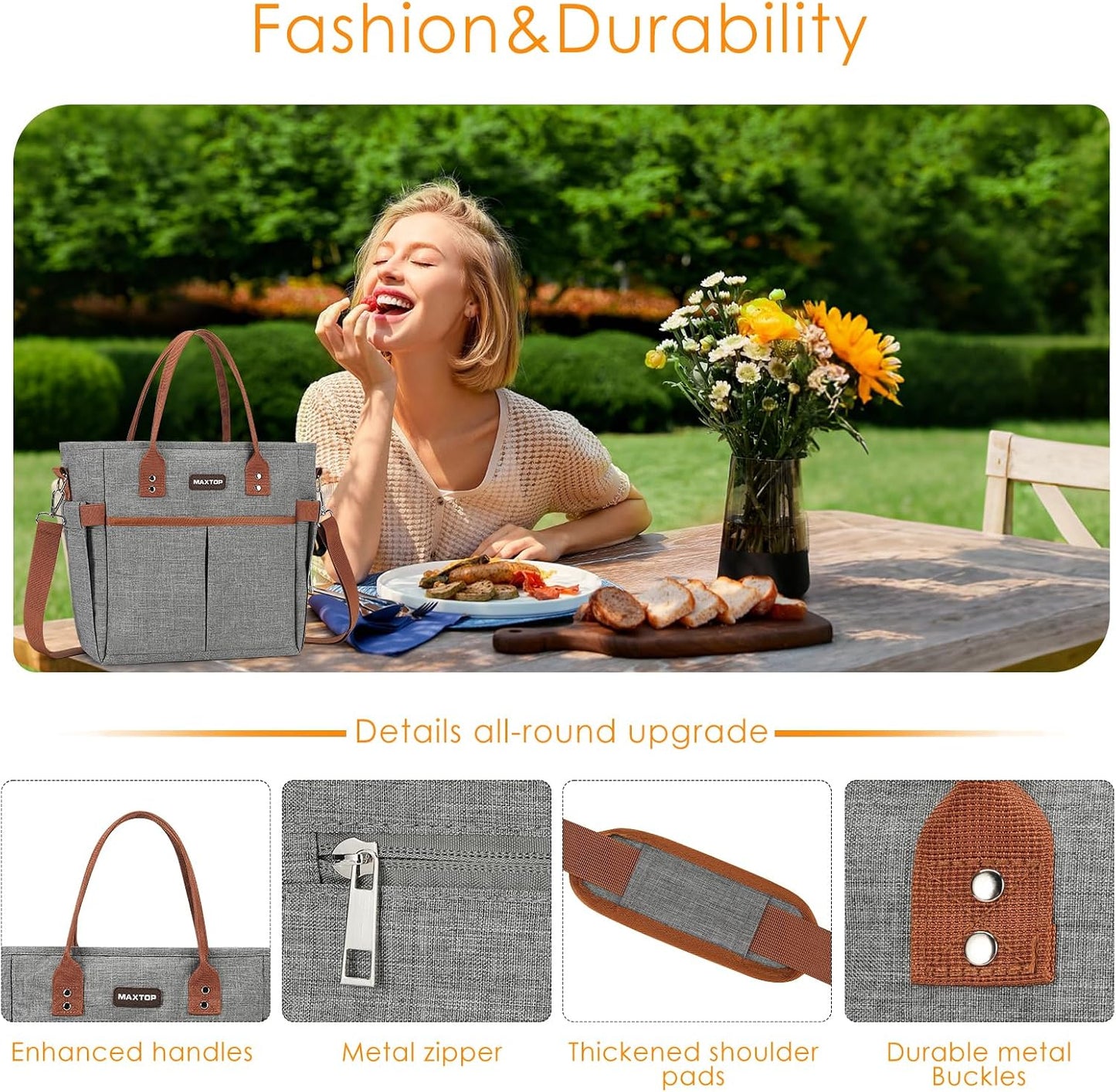 MAXTOP Lunch Bag Women for Work Insulated Thermal Lunch Box for Men with Wide-Open Pocket Reusable Leakproof Cooler Bags with Removable Shoulder Strap for Teacher Nurse Office Picnic Travel Black