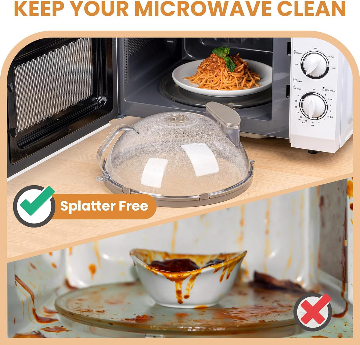 Microwave Splatter Cover with Water Steamer, Integrated Handle, 10 Inch