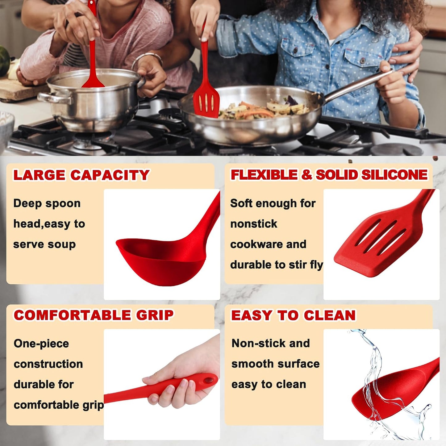 E-far 10 Pieces Silicone Cooking Utensils Set, Heat Resistant Kitchen Utensil Set for Nonstick Cookware, Kitchen Cooking Tools with Spatula, Spoon, Slotted Turner, Non-Toxic & Dishwasher Safe (Khaki)