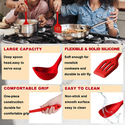 E-far 10 Pieces Silicone Cooking Utensils Set, Heat Resistant Kitchen Utensil Set for Nonstick Cookware, Kitchen Cooking Tools with Spatula, Spoon, Slotted Turner, Non-Toxic & Dishwasher Safe (Khaki)