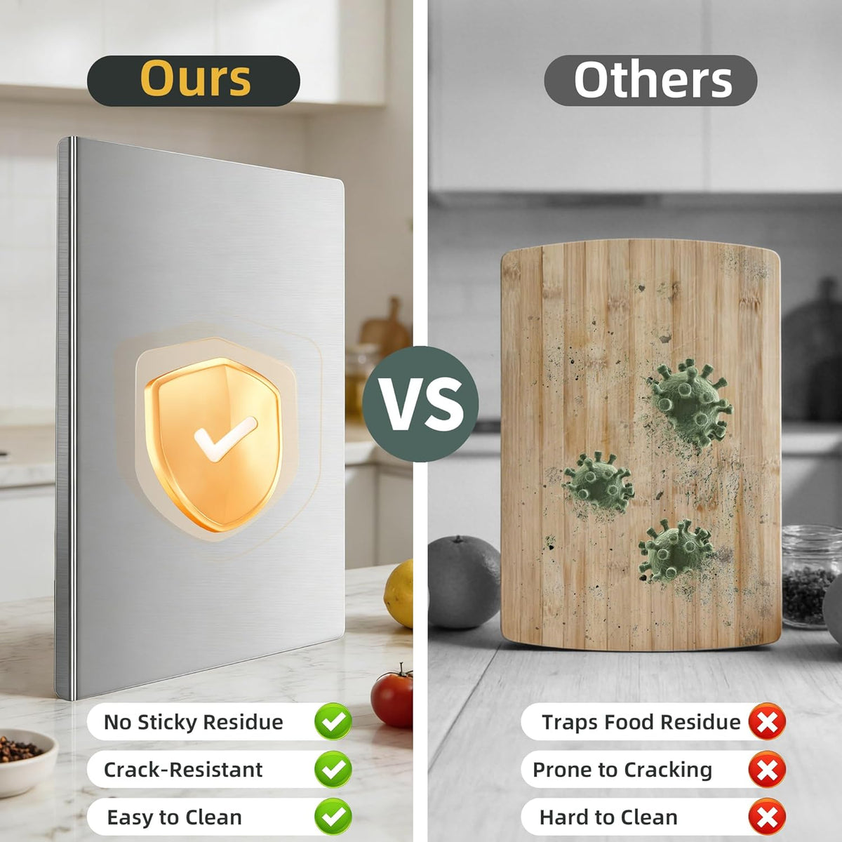 Stainless Steel Cutting Board Set for Kitchen, 2 Pack Metal Cutting Board with Counter Lip Dishwasher Safe Chopping Board for Meat, Vegetables, Fruits, Bread, Kneading (40 x 30cm/ 16 x 12 in)