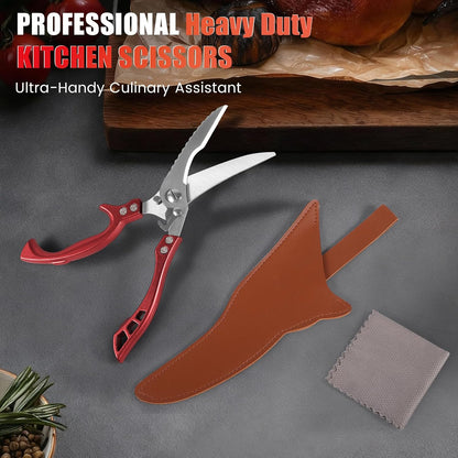 ANDONG Upgrade Heavy Duty Stainless Steel Kitchen Scissors - Professional Poultry Shears for Bone, Meat, Chicken, Fish, Turkey, Vegetables,Spring Loaded Multipurpose Ultra Sharp Utility Scissors