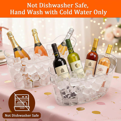 6.5L Ice Bucket 2 Pack Ice Buckets for Parties, Beverage Tub for Cocktail Bar with Handle, Drink Cooler for Wine Beer Champagne, Clear Ice Bucket with Scoop for Mimosa Bar Drink Chiller