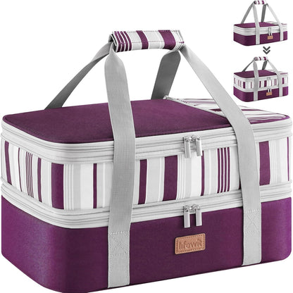 Lifewit Insulated Double Decker Casserole Carrier, Expandable Lasagna Lugger Tote Bag for Hot or Cold Food, Fits 9" x 13" Baking Dish for Potluck Parties, Picnic and Cookouts, Grey-Geometric