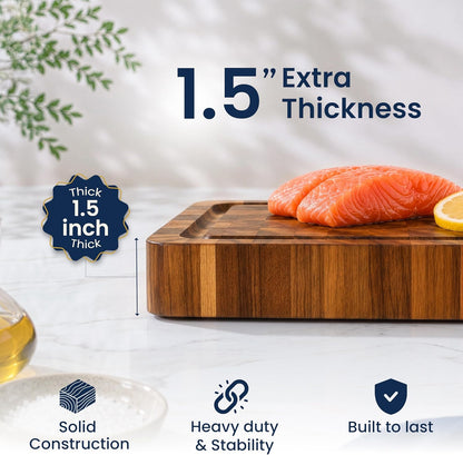 HOMESTEAD End Grain Acacia Wood Cutting Board 23x18x1.5, Reversible Butcher Block Board for Kitchen with Deep Juice Groove, Handles, Knife-Friendly Surface for Meat Chopping and Charcuterie Serving