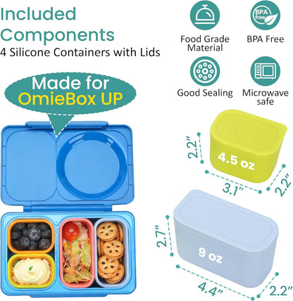 Dip Containers for OmieBox UP bento Box, 4 Pack Leakproof Salad Dressing Container To Go, Condiment Containers with Lids - Food Safe Silicone - 4.5 & 9 ounces