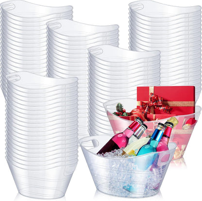 Norme 48 Pcs Plastic Ice Buckets for Parties Bulk 4.5L Oval Black Storage Tub with Handles Wine Beer Champagne Bottle Drink Cooler Tub for Christmas Holiday Home Parties Beverage Storage Basket Gift