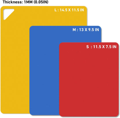 WK Flexible Plastic Cutting Mats for Kitchen Set of 3, Non Slip Cutting Mat, Thin Cutting Sheets, BPA Free, Dishwasher Safe, Multi Sizes, Multi Colors