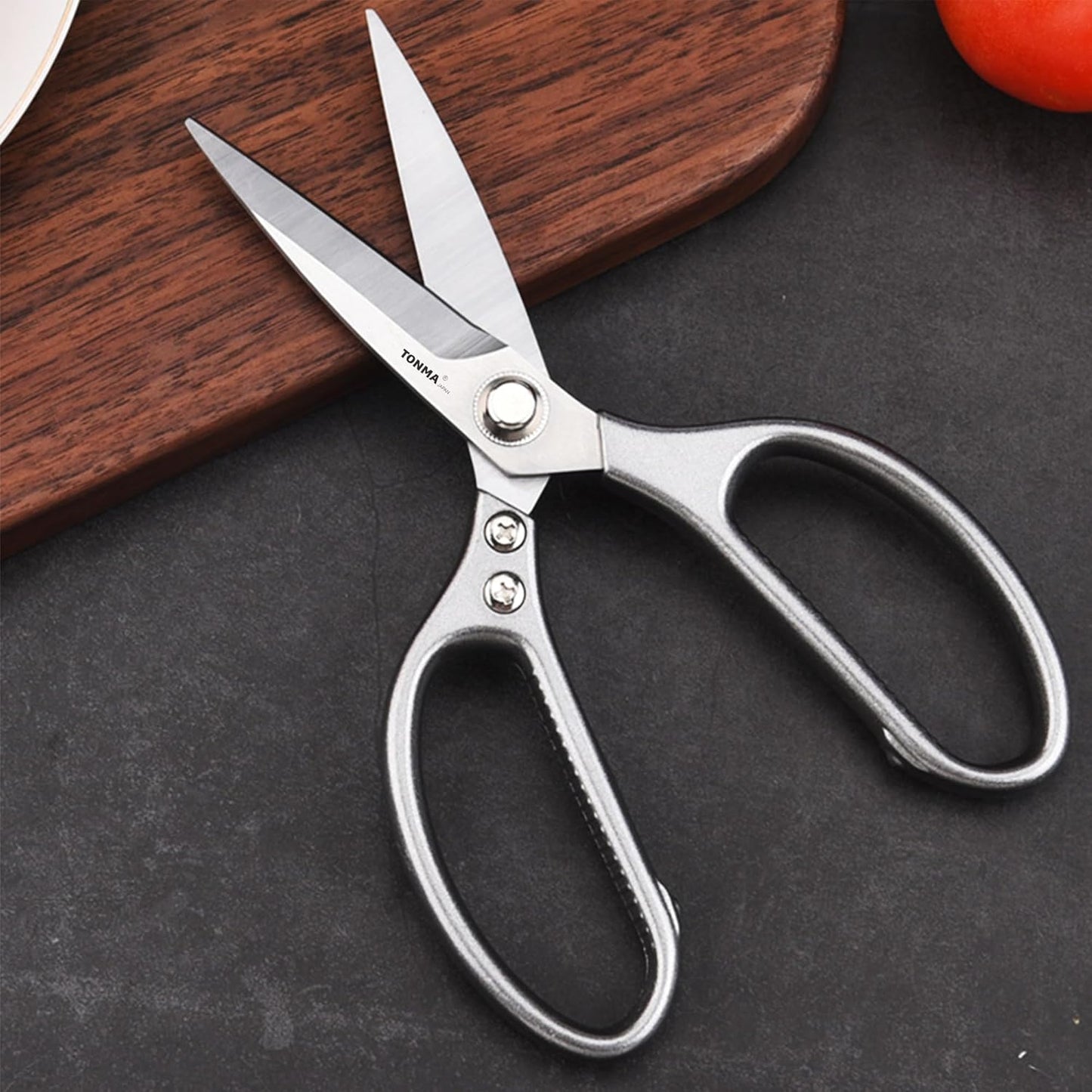 TONMA Kitchen Scissors All Purpose [Made in Japan] Full Metal Stainless Steel Japanese Kitchen Shears Heavy Duty with Micro Serrated, Cooking Scissors for Food Ergonomic Dishwasher Safe