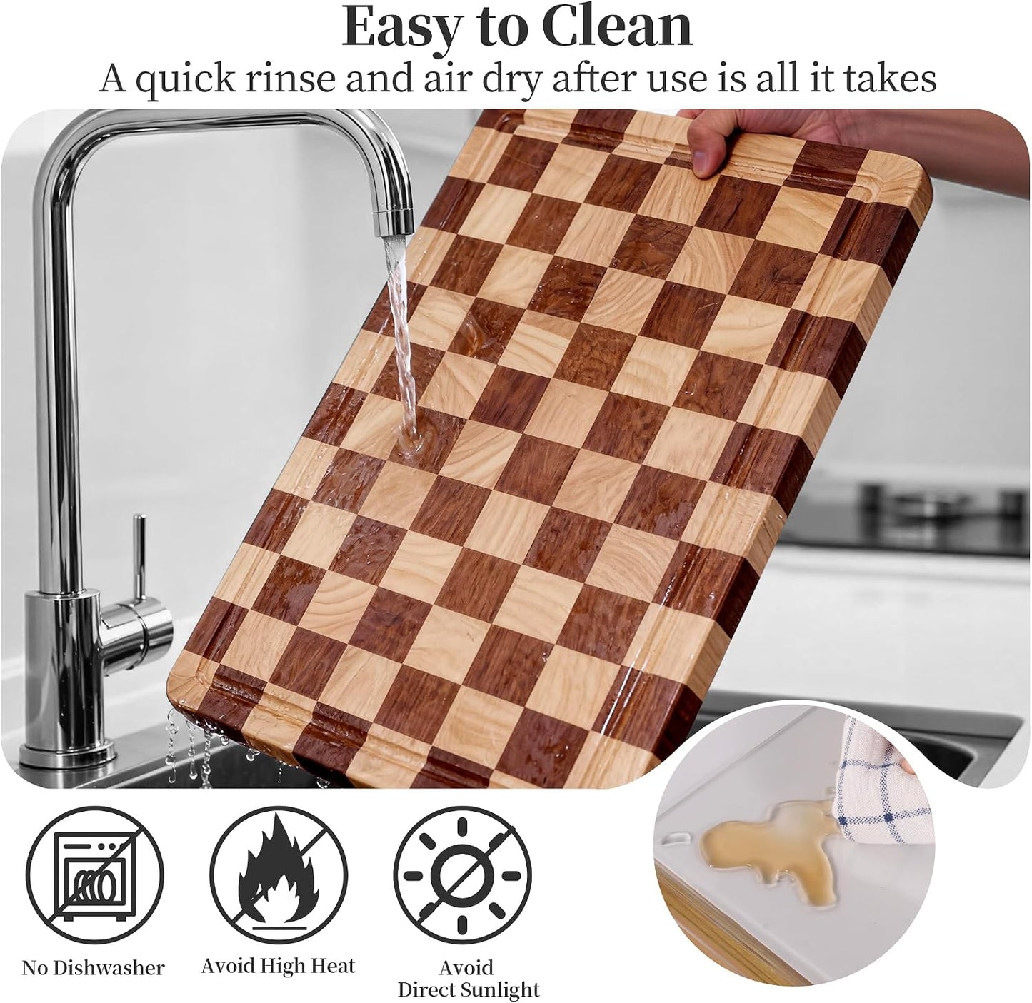 WILLKOMMEN Checkered Cutting Board Set, 3-Piece Wood Checkerboard End Grain Chopping Boards with Holder & Juice Groove Wooden Kitchen Cutting Board for Cooking and Serving (S, M, L)