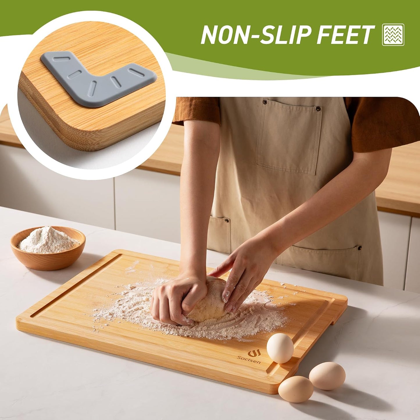 3 Packs Bamboo Cutting Board Set with Non Slip Feet and Over Sink Nice Solid Thick Wood Juice Groove Chopping Board Extra Large Big Small Best Hardwood Kitchen Counter Organic Vegetable