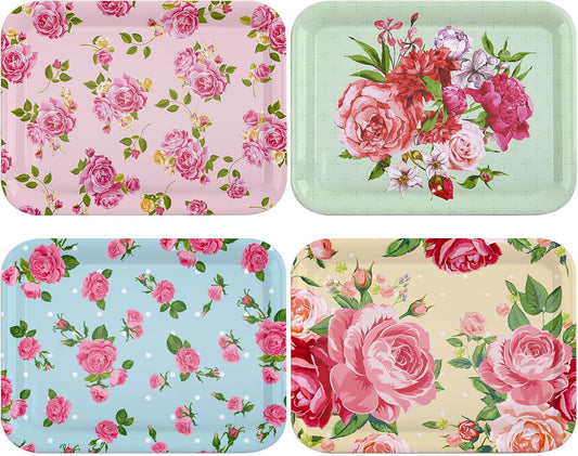 4 Pieces Flowers Serving Trays Melamine Platters